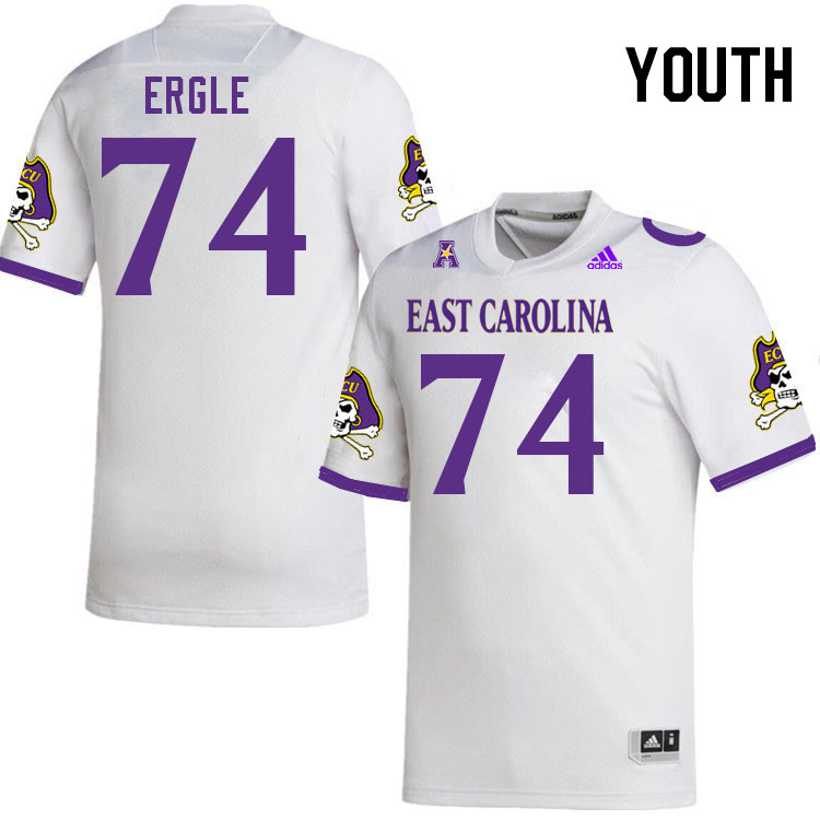 Youth #74 Hampton Ergle ECU Pirates 2023 College Football Jerseys Stitched-White - Click Image to Close